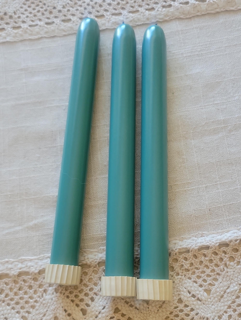 Vintage Turquoise Taper Candles - Pack of 3